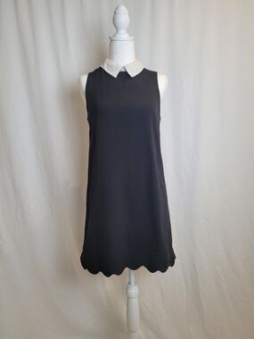 Sleeveless Black Mini Dress with White Peter Pan Collar by